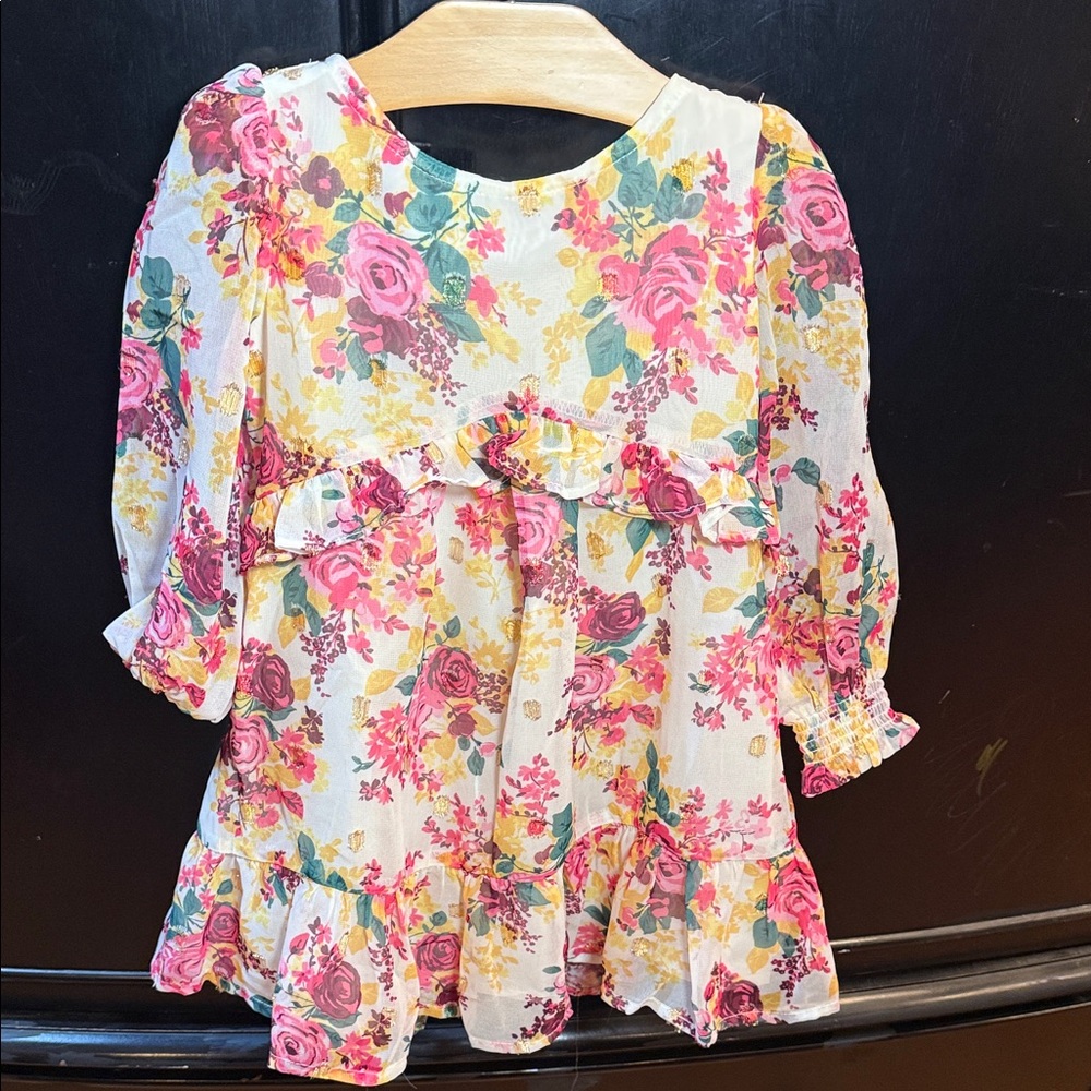 Janie And Jack Floral Kids Dress - Pink and Yellow size 2t